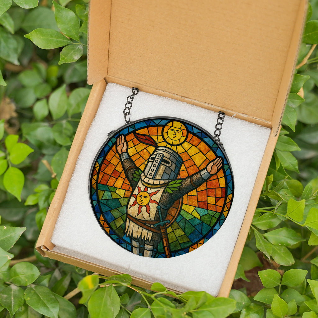 Solaire of Astora “Praise the Sun” Stained-Glass Suncatcher – Window Hanging Décor