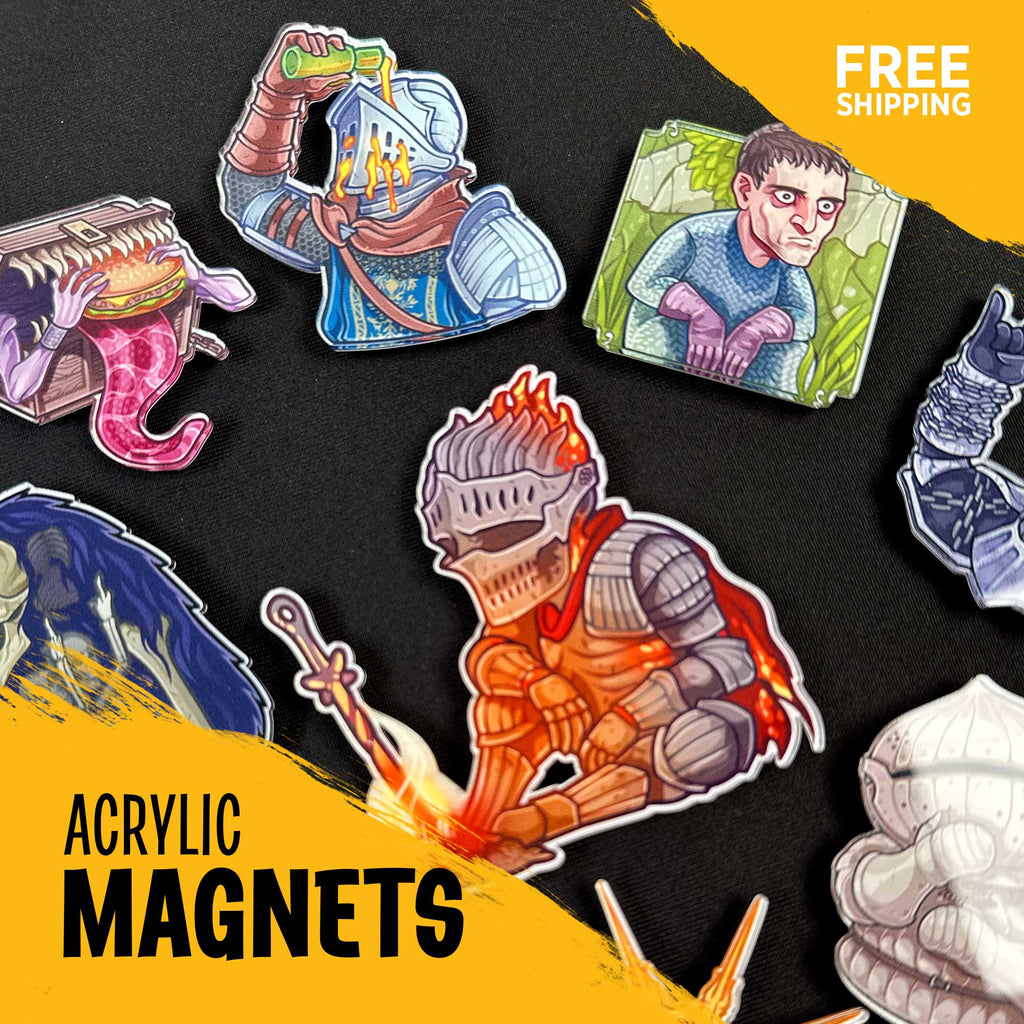 Dark Souls Inspired Acrylic Keychain & Magnet | Double-Sided Art | Soulslike Gamer Gift | Gaming Collectible | Gamer Gift