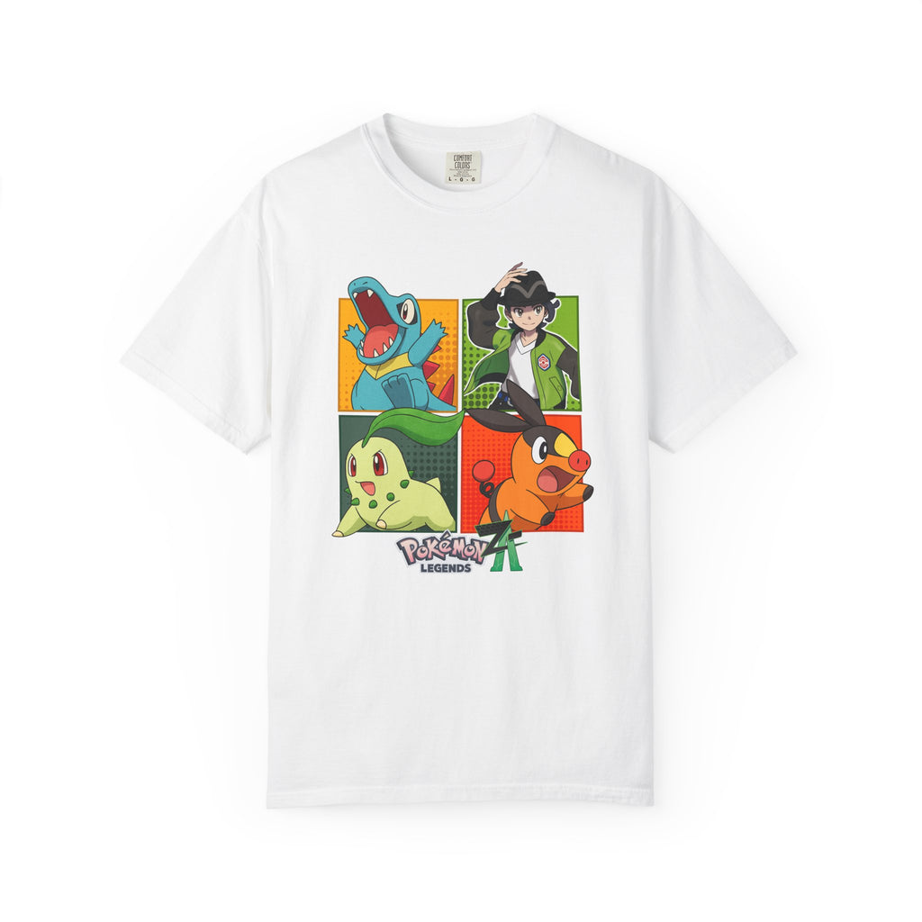 Pokémon Legends Z-A T-Shirt – Paxton & Harmony Design with Totodile, Chikorita, and Tepig