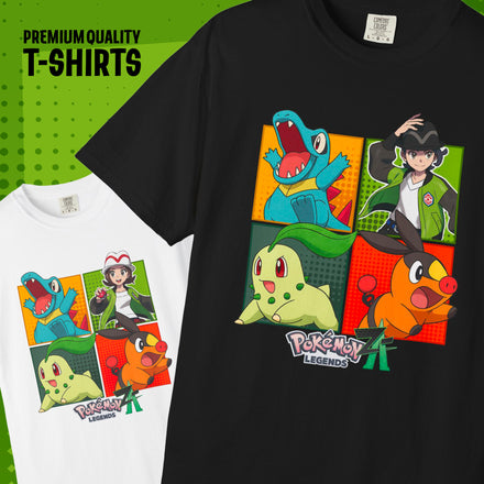 Pokémon Legends Z-A T-Shirt – Paxton & Harmony Design with Totodile, Chikorita, and Tepig