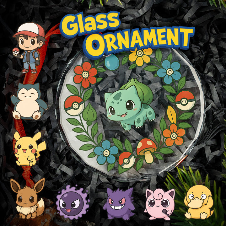Pokémon Glass Ornament – Crystal 3" Beveled Edge | Bulbasaur, Eevee, Gastly, Gengar, Jigglypuff, Pikachu, Psyduck, Snorlax, Squirtle