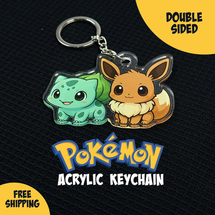 Pokemon Keychains | Custom Personalized Chibi Kawaii Acrylic Charms | Eevee & Bulbasaur, Pikachu Duos, Anime Collectible Gifts