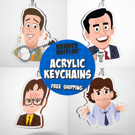 The Office Acrylic Keychains – Double-Sided Cartoon Characters | Dunder Mifflin TV Show Keychain Set | Fan Gifts for Him Her
